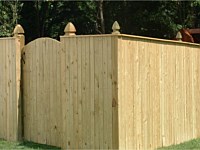 <b>Pressure Treated Vertical Board Privacy Fence with French Gothic Posts and cap board</b>
